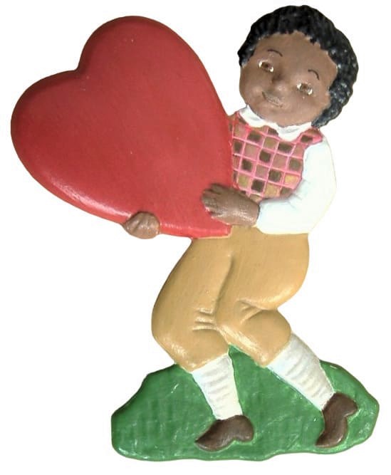 Boy & Heart, Dark, Hand-Painted, Refrigerator Magnet - Click Image to Close