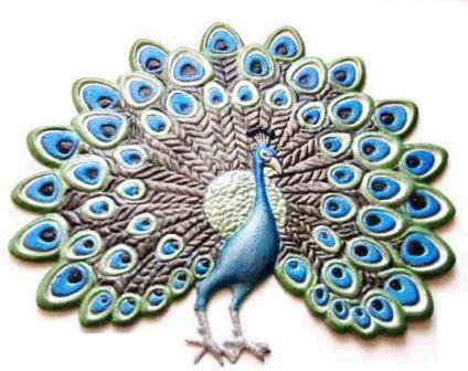 Peacock, Hand Painted, Refrigerator Magnet - Click Image to Close